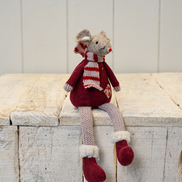 Mouse And Raspberry Fabric Fabric Mouse with Red Jumper Scarf and Dangly Legs | Satchville