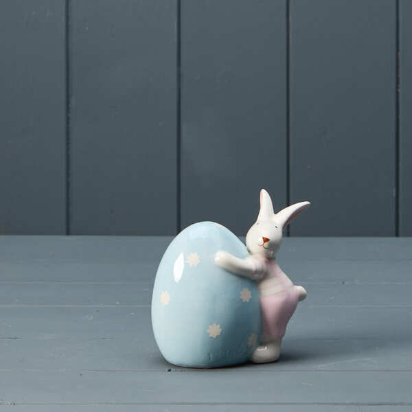 Ceramic Pink Rabbit with Blue Egg | Satchville