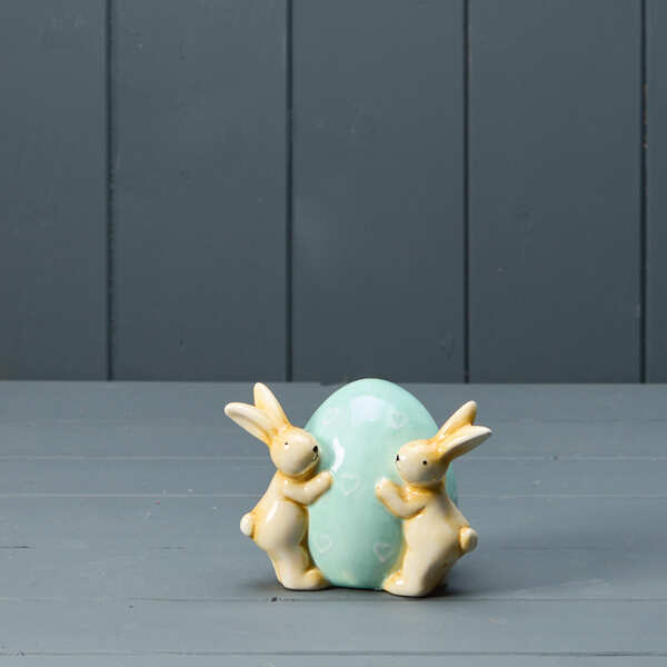 Ceramic Rabbits with Blue Egg | Satchville