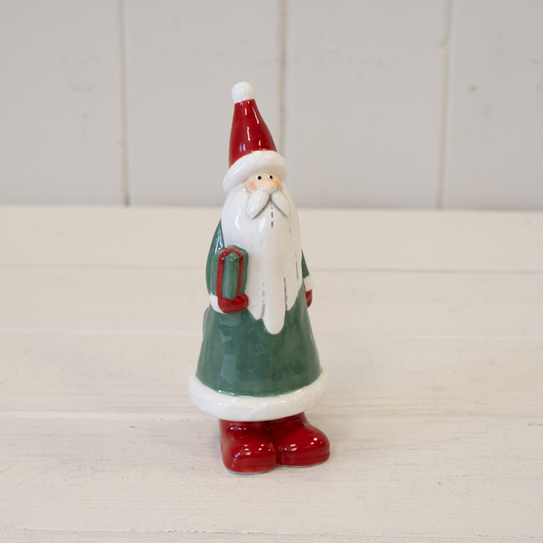 Ceramic Springtime Santa Ceramic Green Santa Holding a Present Large | Satchville