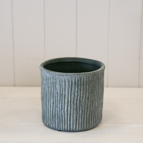 Green Ribbed Stoneware Pot | Satchville